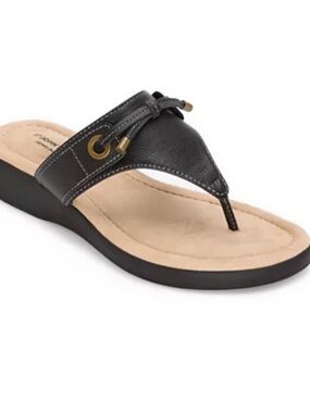 St. John's Bay Black Thong Sandals with Gold Accent